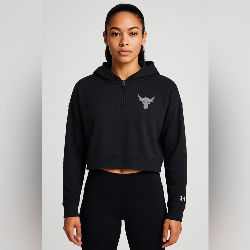 Under Armour Project Rock Cropped Hoodie Black Medium